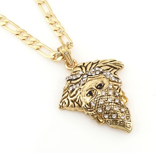 Hip-Hop Iced Gold Tone Gangster Medusa Head Pendant Necklace Free 24